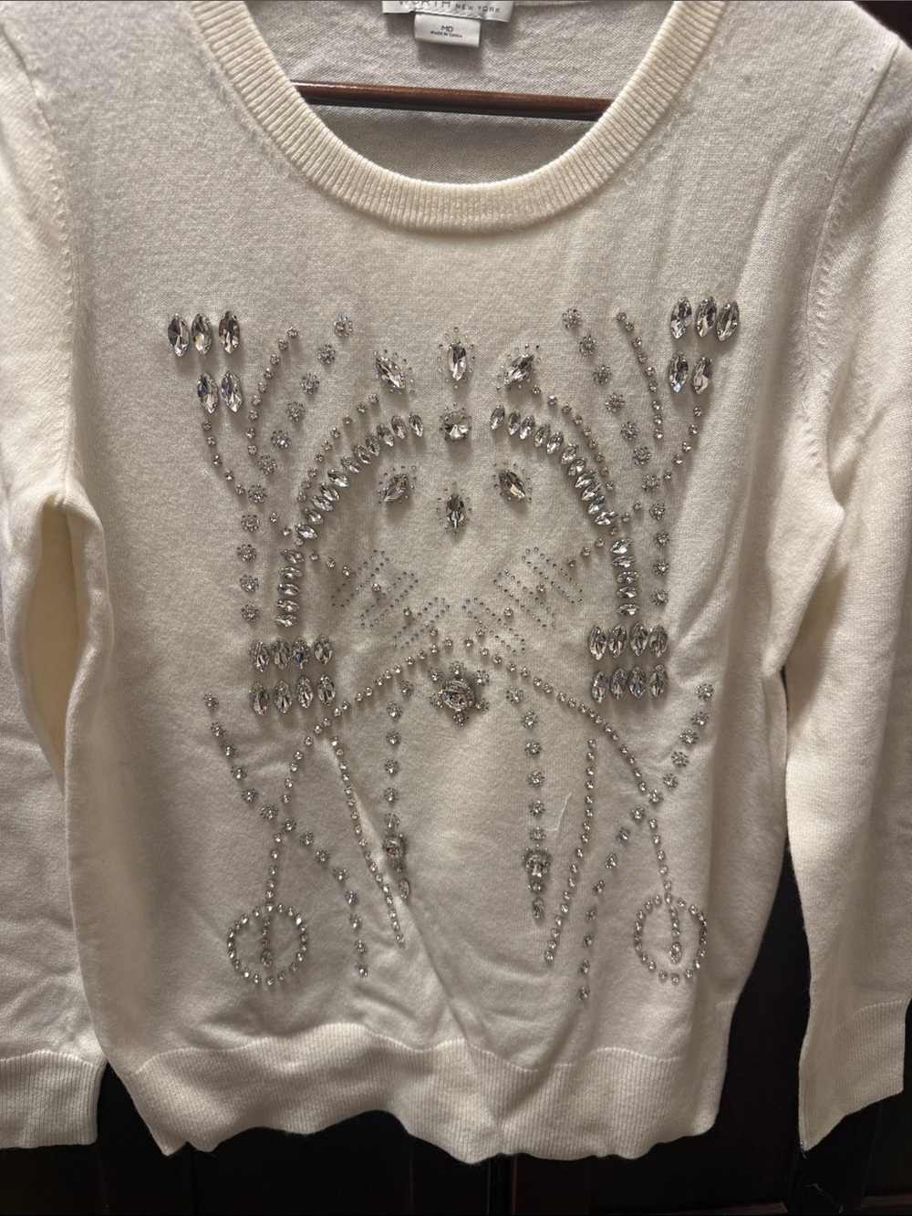 Worth Ivory Crewneck Sweater with Crystal Embellishment